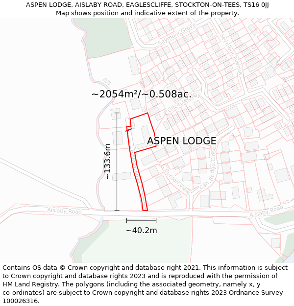 ASPEN LODGE, AISLABY ROAD, EAGLESCLIFFE, STOCKTON-ON-TEES, TS16 0JJ: Plot and title map