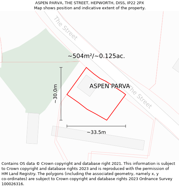 ASPEN PARVA, THE STREET, HEPWORTH, DISS, IP22 2PX: Plot and title map