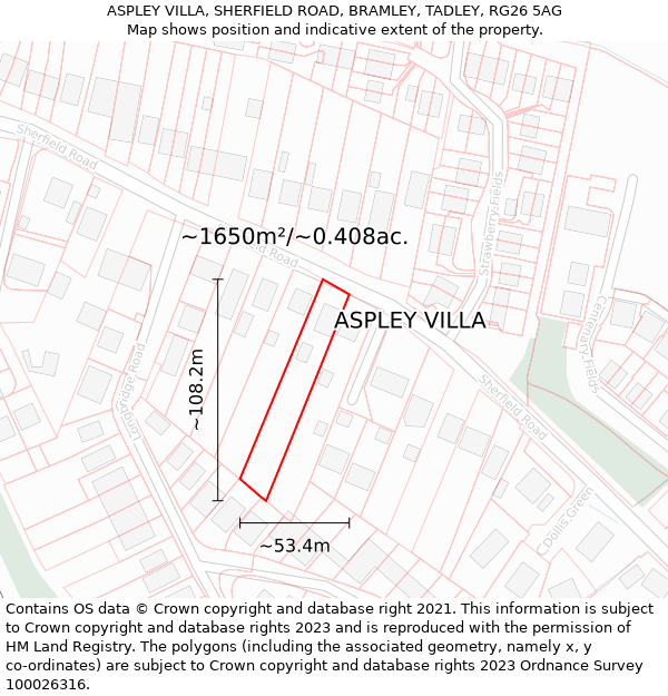 ASPLEY VILLA, SHERFIELD ROAD, BRAMLEY, TADLEY, RG26 5AG: Plot and title map