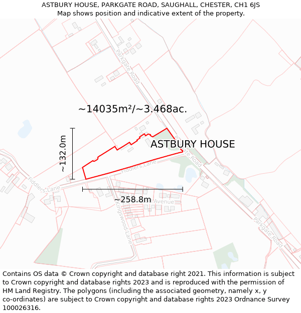 ASTBURY HOUSE, PARKGATE ROAD, SAUGHALL, CHESTER, CH1 6JS: Plot and title map