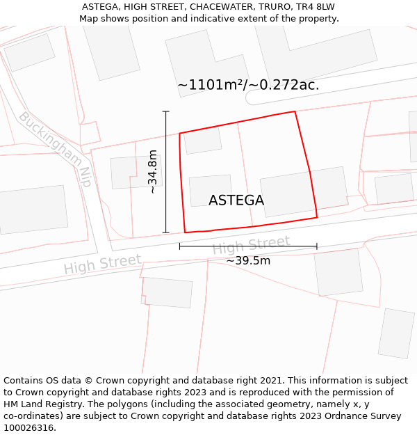 ASTEGA, HIGH STREET, CHACEWATER, TRURO, TR4 8LW: Plot and title map