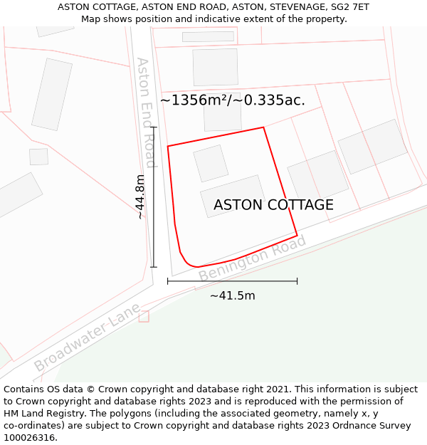 ASTON COTTAGE, ASTON END ROAD, ASTON, STEVENAGE, SG2 7ET: Plot and title map