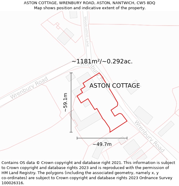 ASTON COTTAGE, WRENBURY ROAD, ASTON, NANTWICH, CW5 8DQ: Plot and title map