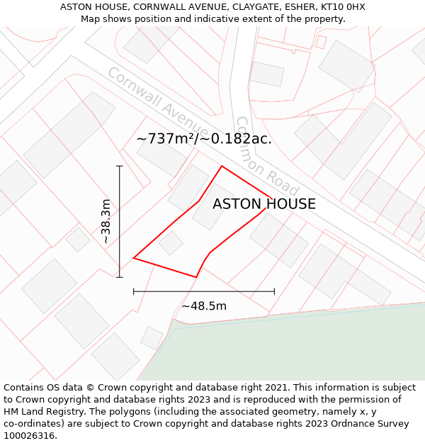 ASTON HOUSE, CORNWALL AVENUE, CLAYGATE, ESHER, KT10 0HX: Plot and title map