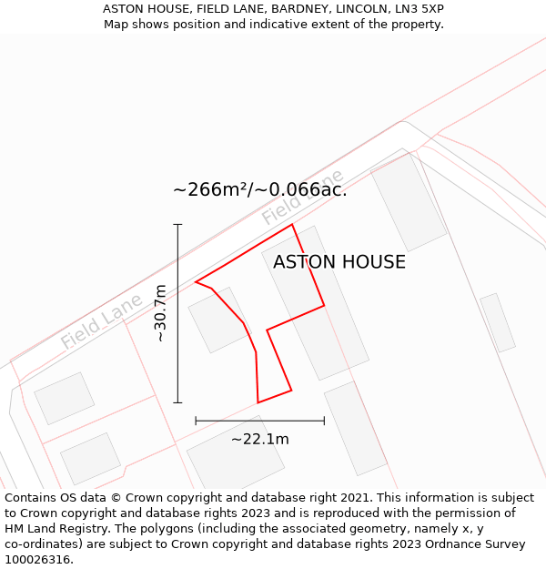 ASTON HOUSE, FIELD LANE, BARDNEY, LINCOLN, LN3 5XP: Plot and title map