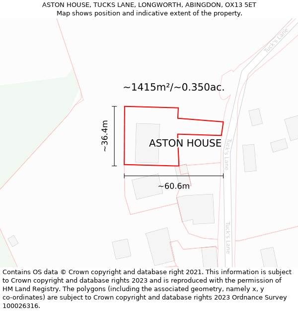 ASTON HOUSE, TUCKS LANE, LONGWORTH, ABINGDON, OX13 5ET: Plot and title map