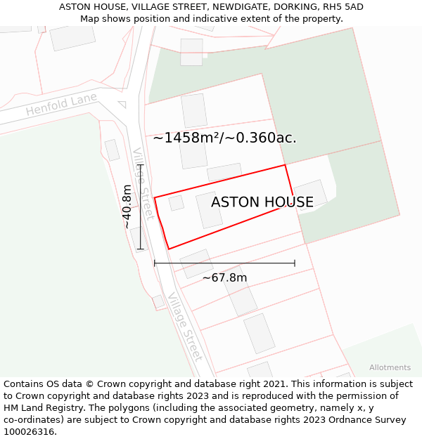ASTON HOUSE, VILLAGE STREET, NEWDIGATE, DORKING, RH5 5AD: Plot and title map