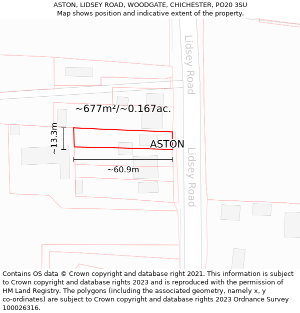 ASTON, LIDSEY ROAD, WOODGATE, CHICHESTER, PO20 3SU: Plot and title map