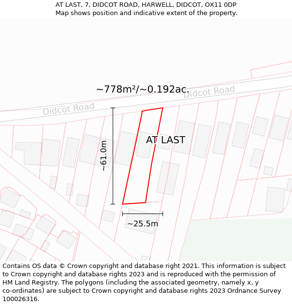 AT LAST, 7, DIDCOT ROAD, HARWELL, DIDCOT, OX11 0DP: Plot and title map