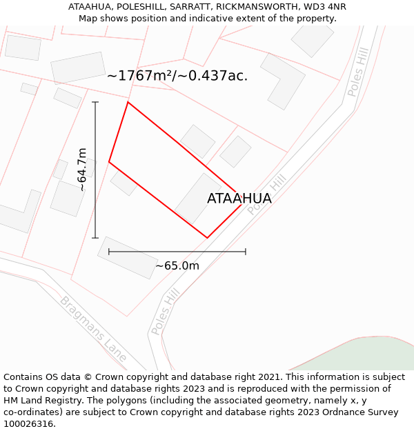 ATAAHUA, POLESHILL, SARRATT, RICKMANSWORTH, WD3 4NR: Plot and title map