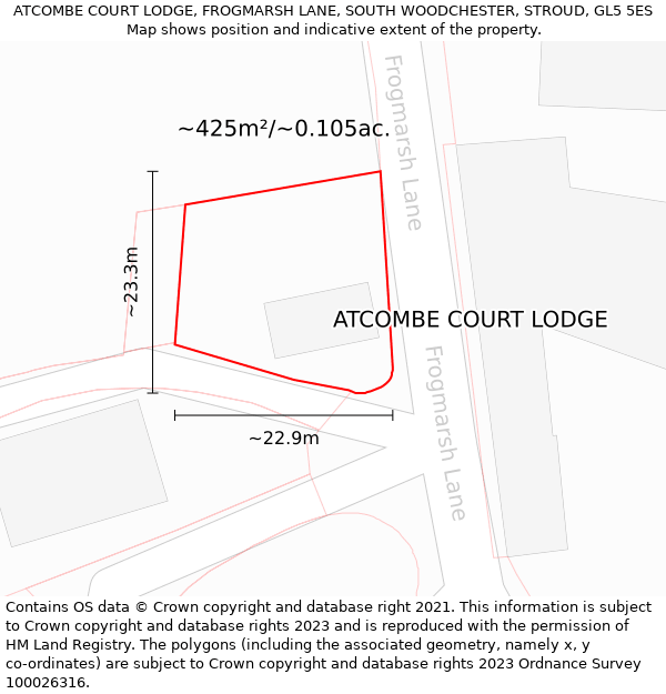 ATCOMBE COURT LODGE, FROGMARSH LANE, SOUTH WOODCHESTER, STROUD, GL5 5ES: Plot and title map