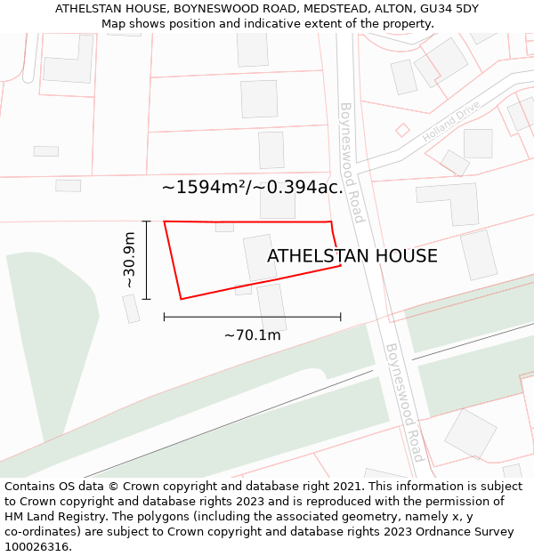ATHELSTAN HOUSE, BOYNESWOOD ROAD, MEDSTEAD, ALTON, GU34 5DY: Plot and title map