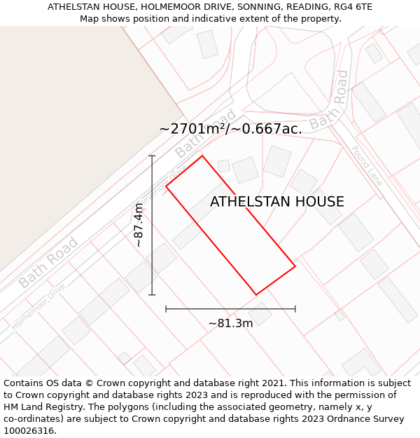 ATHELSTAN HOUSE, HOLMEMOOR DRIVE, SONNING, READING, RG4 6TE: Plot and title map