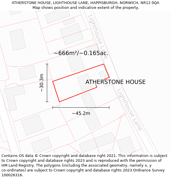 ATHERSTONE HOUSE, LIGHTHOUSE LANE, HAPPISBURGH, NORWICH, NR12 0QA: Plot and title map