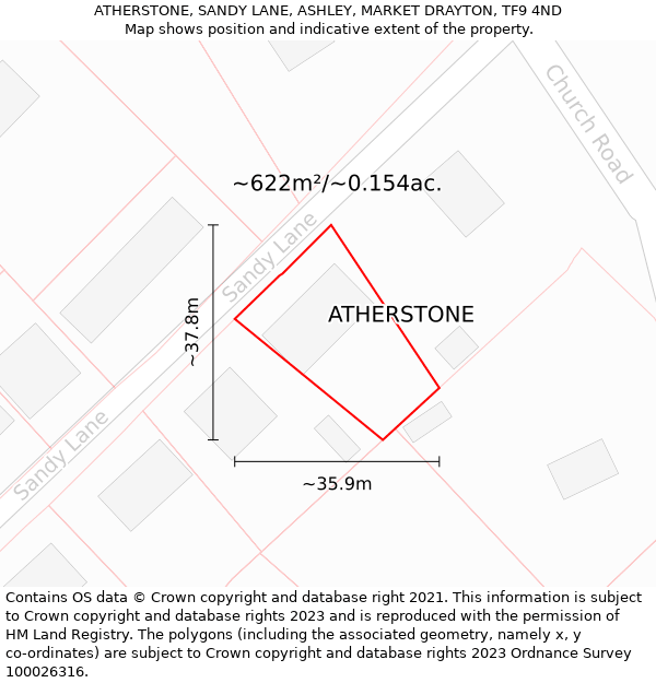 ATHERSTONE, SANDY LANE, ASHLEY, MARKET DRAYTON, TF9 4ND: Plot and title map