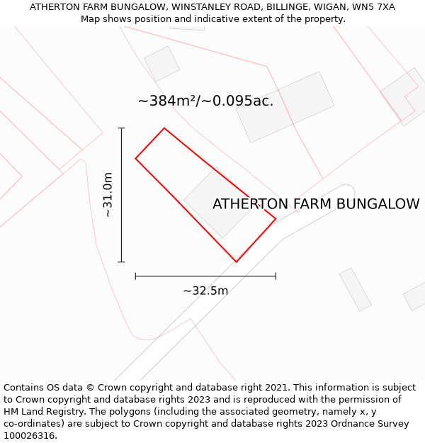 ATHERTON FARM BUNGALOW, WINSTANLEY ROAD, BILLINGE, WIGAN, WN5 7XA: Plot and title map