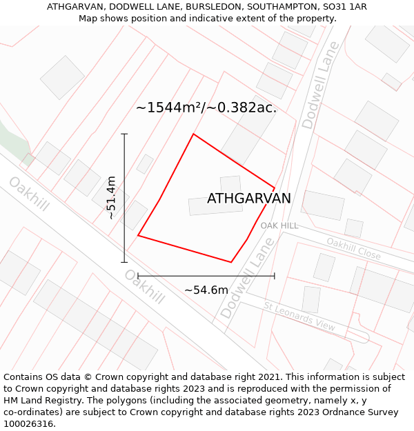 ATHGARVAN, DODWELL LANE, BURSLEDON, SOUTHAMPTON, SO31 1AR: Plot and title map