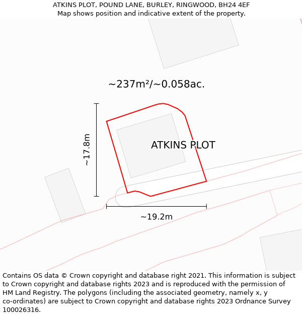 ATKINS PLOT, POUND LANE, BURLEY, RINGWOOD, BH24 4EF: Plot and title map