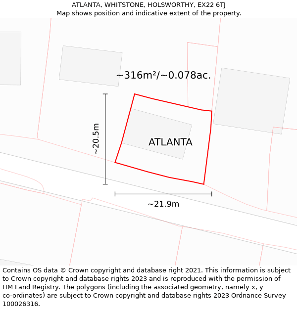 ATLANTA, WHITSTONE, HOLSWORTHY, EX22 6TJ: Plot and title map