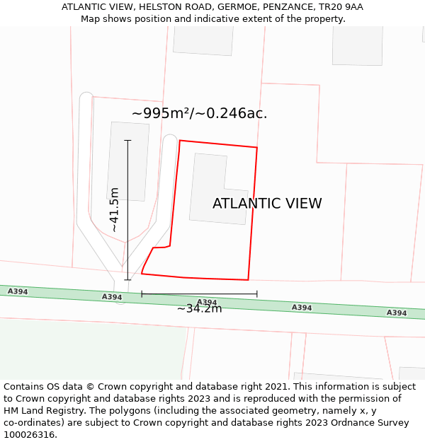 ATLANTIC VIEW, HELSTON ROAD, GERMOE, PENZANCE, TR20 9AA: Plot and title map