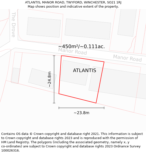 ATLANTIS, MANOR ROAD, TWYFORD, WINCHESTER, SO21 1RJ: Plot and title map