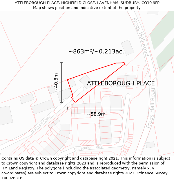 ATTLEBOROUGH PLACE, HIGHFIELD CLOSE, LAVENHAM, SUDBURY, CO10 9FP: Plot and title map