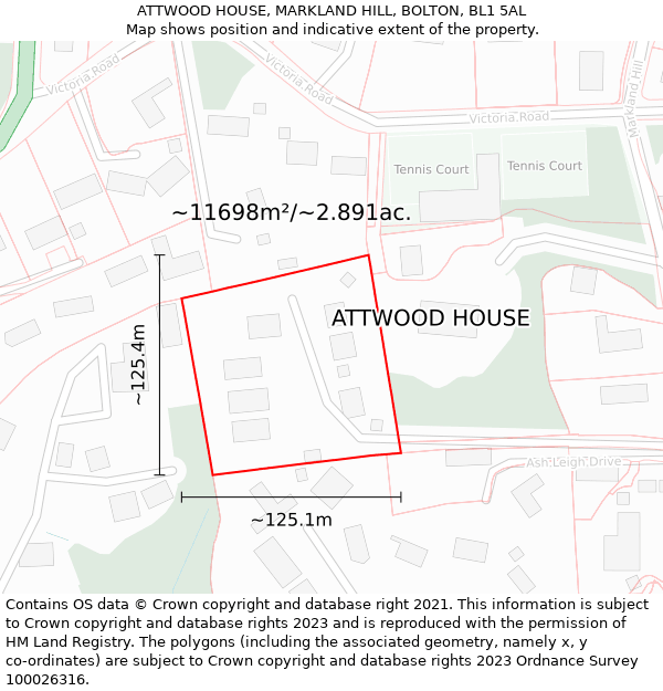 ATTWOOD HOUSE, MARKLAND HILL, BOLTON, BL1 5AL: Plot and title map