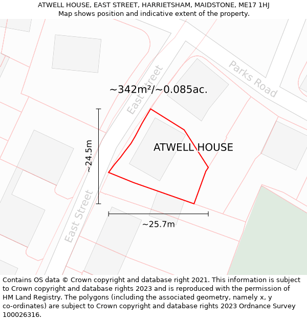 ATWELL HOUSE, EAST STREET, HARRIETSHAM, MAIDSTONE, ME17 1HJ: Plot and title map