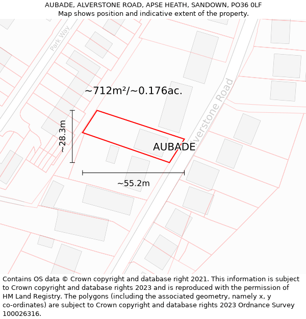 AUBADE, ALVERSTONE ROAD, APSE HEATH, SANDOWN, PO36 0LF: Plot and title map