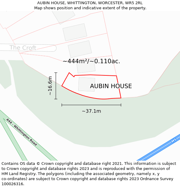 AUBIN HOUSE, WHITTINGTON, WORCESTER, WR5 2RL: Plot and title map