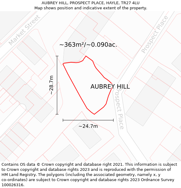 AUBREY HILL, PROSPECT PLACE, HAYLE, TR27 4LU: Plot and title map