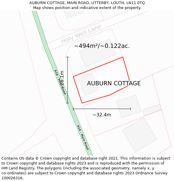 AUBURN COTTAGE, MAIN ROAD, UTTERBY, LOUTH, LN11 0TQ: Plot and title map