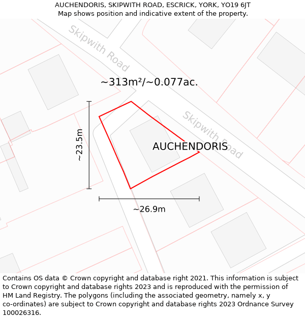 AUCHENDORIS, SKIPWITH ROAD, ESCRICK, YORK, YO19 6JT: Plot and title map