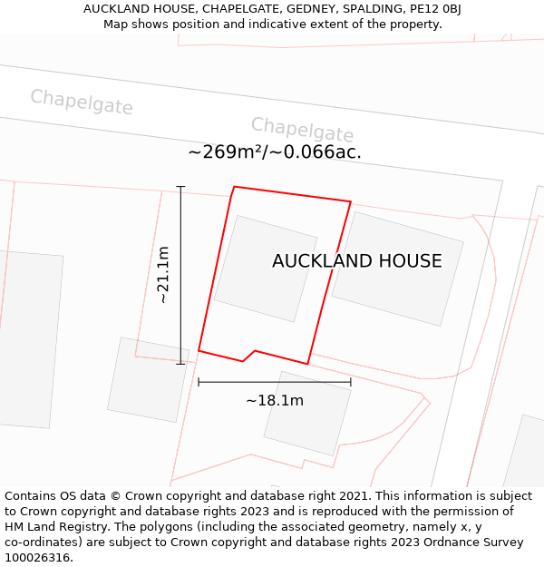 AUCKLAND HOUSE, CHAPELGATE, GEDNEY, SPALDING, PE12 0BJ: Plot and title map