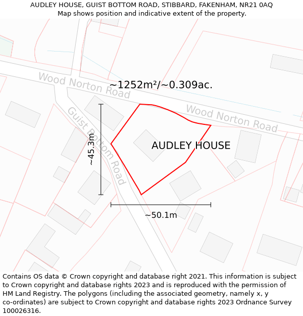 AUDLEY HOUSE, GUIST BOTTOM ROAD, STIBBARD, FAKENHAM, NR21 0AQ: Plot and title map