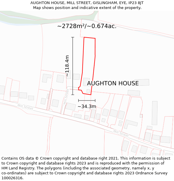 AUGHTON HOUSE, MILL STREET, GISLINGHAM, EYE, IP23 8JT: Plot and title map