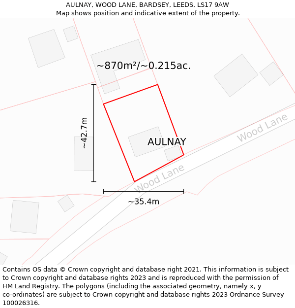 AULNAY, WOOD LANE, BARDSEY, LEEDS, LS17 9AW: Plot and title map