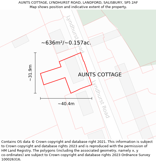 AUNTS COTTAGE, LYNDHURST ROAD, LANDFORD, SALISBURY, SP5 2AF: Plot and title map