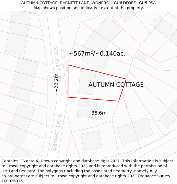 AUTUMN COTTAGE, BARNETT LANE, WONERSH, GUILDFORD, GU5 0SA: Plot and title map