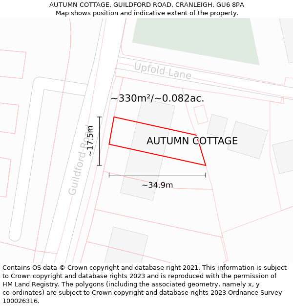 AUTUMN COTTAGE, GUILDFORD ROAD, CRANLEIGH, GU6 8PA: Plot and title map