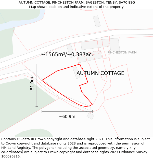 AUTUMN COTTAGE, PINCHESTON FARM, SAGESTON, TENBY, SA70 8SG: Plot and title map