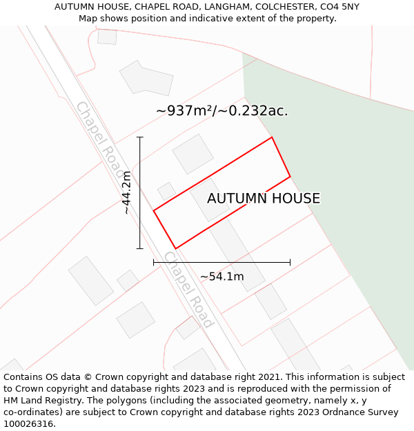 AUTUMN HOUSE, CHAPEL ROAD, LANGHAM, COLCHESTER, CO4 5NY: Plot and title map
