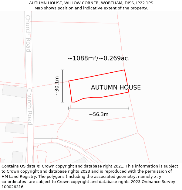 AUTUMN HOUSE, WILLOW CORNER, WORTHAM, DISS, IP22 1PS: Plot and title map