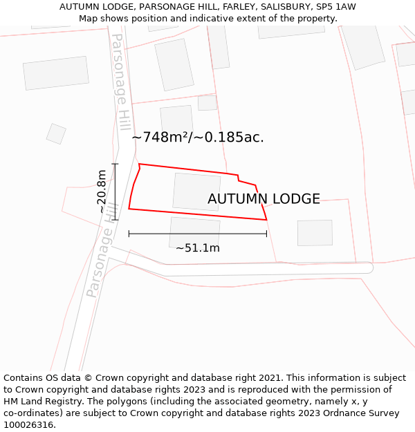 AUTUMN LODGE, PARSONAGE HILL, FARLEY, SALISBURY, SP5 1AW: Plot and title map