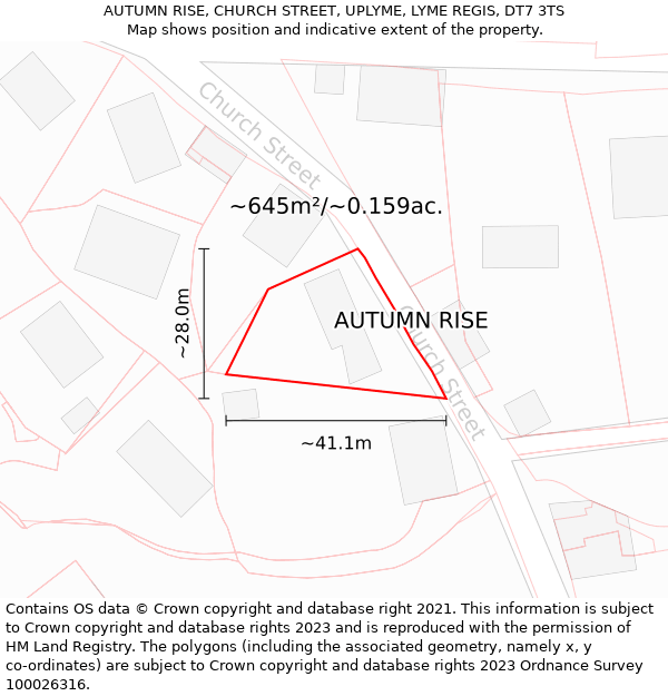 AUTUMN RISE, CHURCH STREET, UPLYME, LYME REGIS, DT7 3TS: Plot and title map