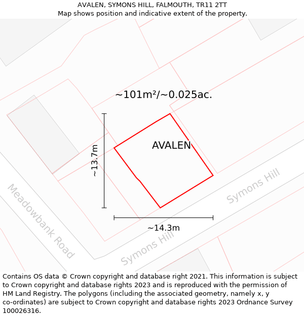 AVALEN, SYMONS HILL, FALMOUTH, TR11 2TT: Plot and title map