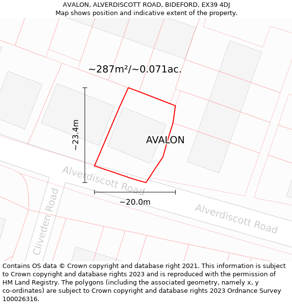 AVALON, ALVERDISCOTT ROAD, BIDEFORD, EX39 4DJ: Plot and title map