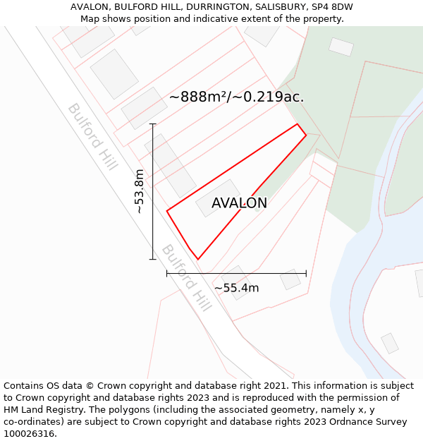 AVALON, BULFORD HILL, DURRINGTON, SALISBURY, SP4 8DW: Plot and title map