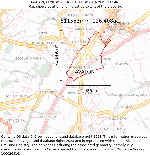 AVALON, FFORDD Y RHOS, TREUDDYN, MOLD, CH7 4NJ: Plot and title map