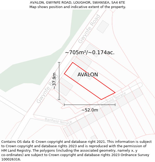 AVALON, GWYNFE ROAD, LOUGHOR, SWANSEA, SA4 6TE: Plot and title map